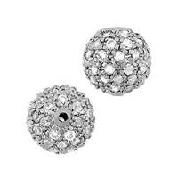 Rhodium Sterling Silver 10mm Rhodium Plated Cubic Zirconia Ball Bead