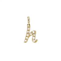 14KY 10mm 10dia.08ct Diamond Script Letter H Initial Charm