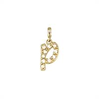 14KY 9.5mm 10dia.08ct Diamond Script Letter P Initial Charm