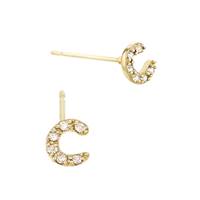 14KY 6mm 6Dia.05Ct Diamond Script Letter C Initial Earring