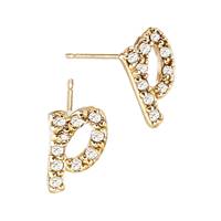 14KY 8.5mm 10Dia.08Ct Diamond Script Letter P Initial Earring