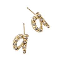 14KY 8mm 8Dia.06Ct Diamond Script Letter Q Initial Earring