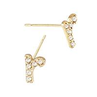 14KY 6.8mm 6Dia.05Ct Diamond Script Letter R Initial Earring