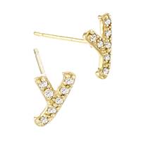 14KY 8.9mm 7Dia.06Ct Diamond Script Letter Y Initial Earring