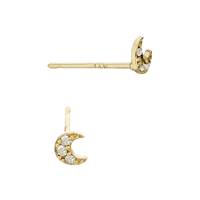 14KY 4mm 3Dia.035Ct Diamond Crescent Moon Stud Earring (Champaigne Diamond)