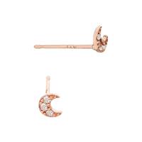 14KR 4mm 3Dia.035Ct Diamond Crescent Moon Stud Earring (Champaigne Diamond)