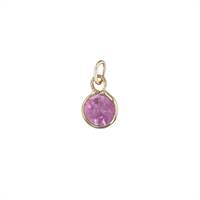 14KY 3mm Round Bezel Set Charm September Birthstone Pink Sapphire