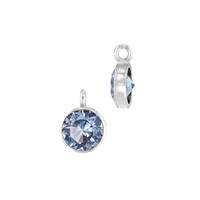 SS 4mm Light Sapphire Bezel Set Cubic Zirconia Charm With Perpendicular Ring