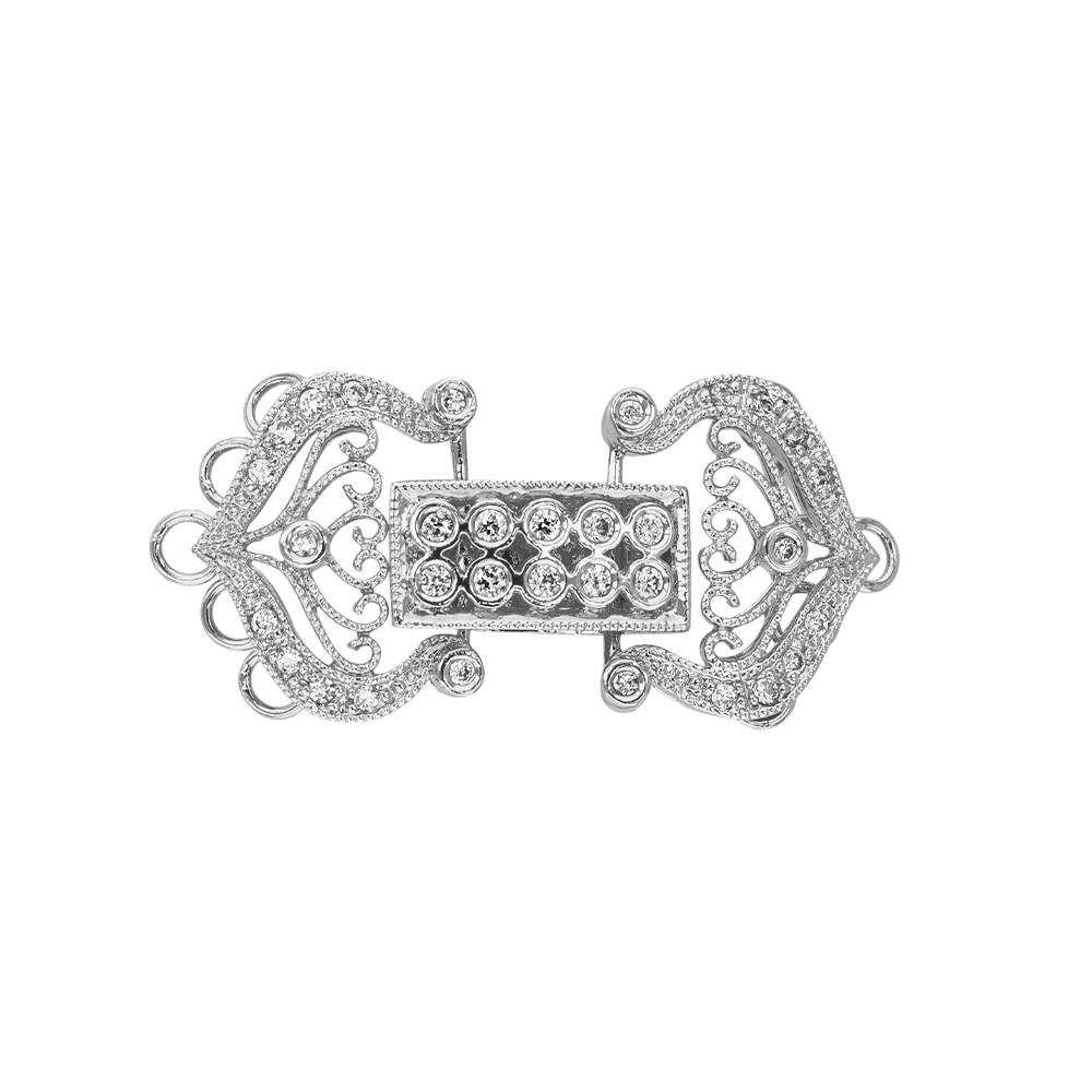 28X15mm Rhodium Plated Cubic Zirconia Multi-Strand Fold Over Clasp