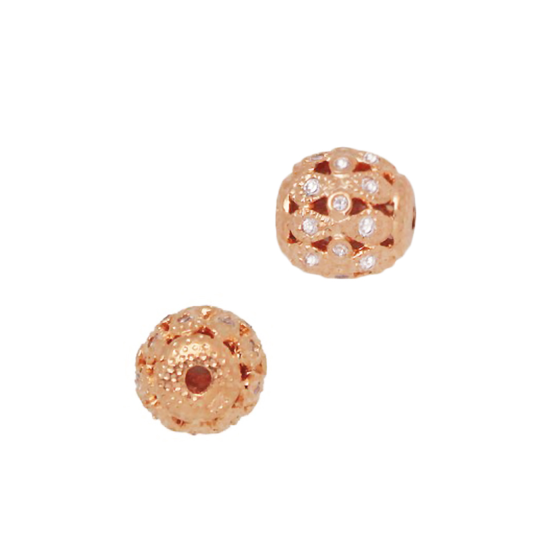 Rose Gold Vermeil 11mm Cubic Zirconia Filigree Round Bead