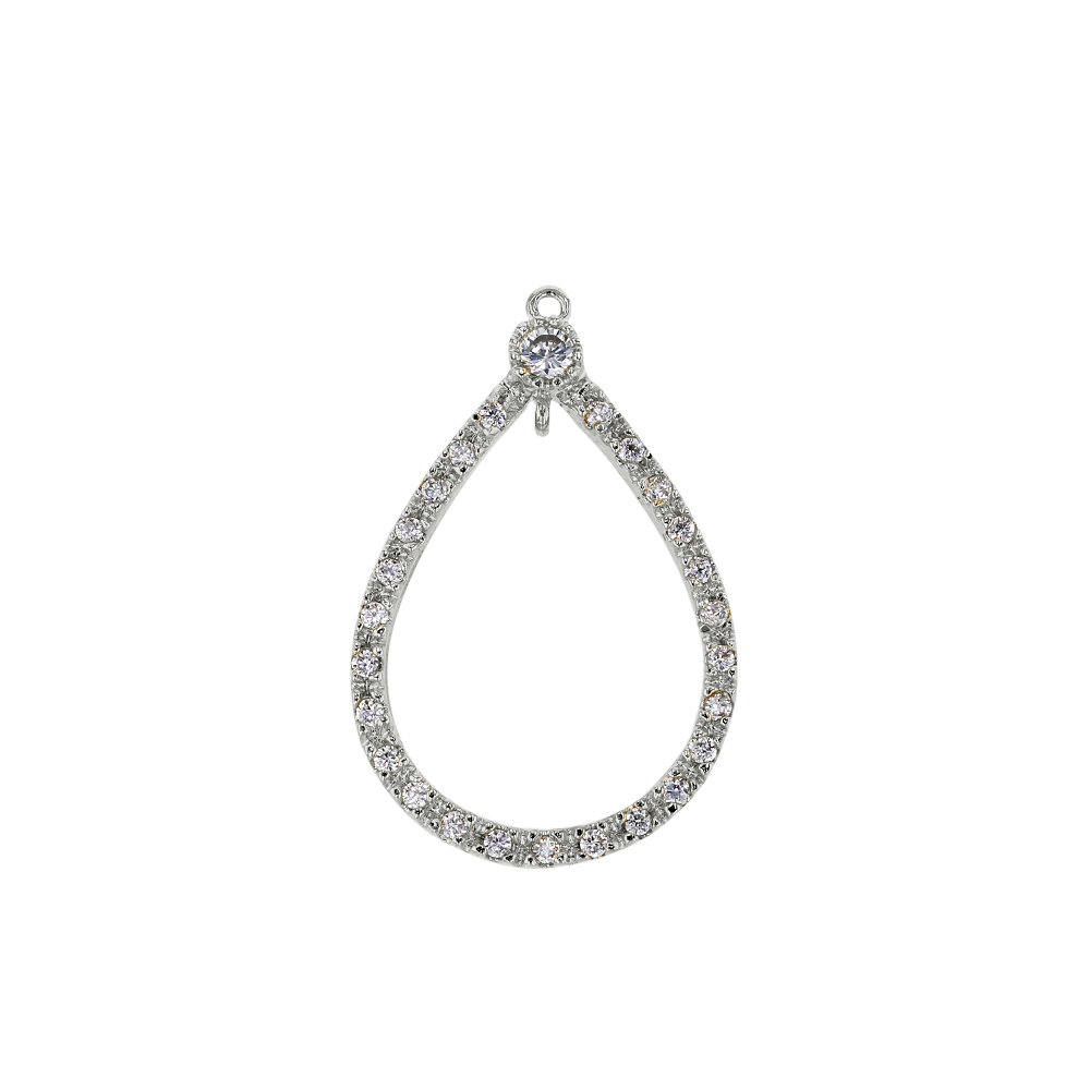 Rhodium Sterling Silver 25X16mm With Ring Rhodium Plated Cubic Zirconia Pear Pear Shape Charm