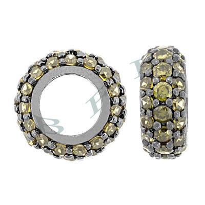 Black Rhodium Sterling Silver 11X4.5mm Olive Cubic Zirconia Roundel Bead